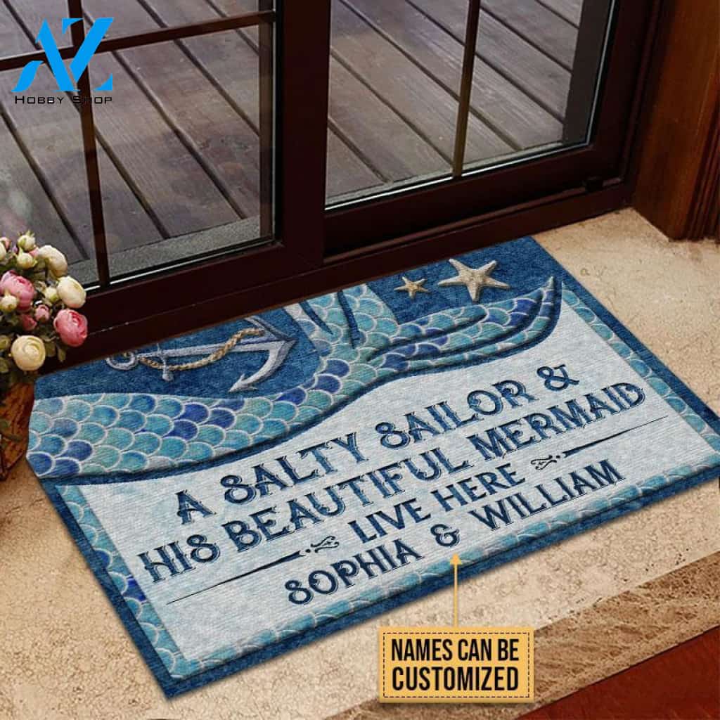 Personalized Sailor Mermaid Live Here Customized Doormat | WELCOME MAT | HOUSE WARMING GIFT