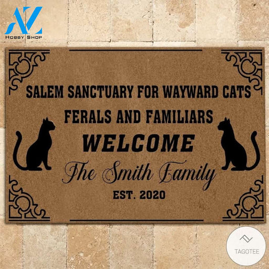 Personalized Salem sanctuary for wayward cats ferals and familiars welcome doormat