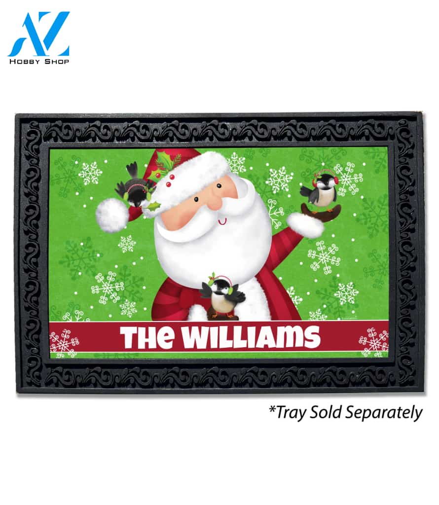 Personalized Santa & Chickadees Doormat - 18" x 30"
