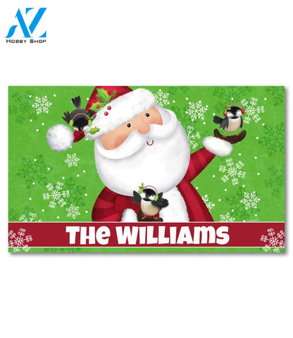 Personalized Santa & Chickadees Doormat - 18" x 30"