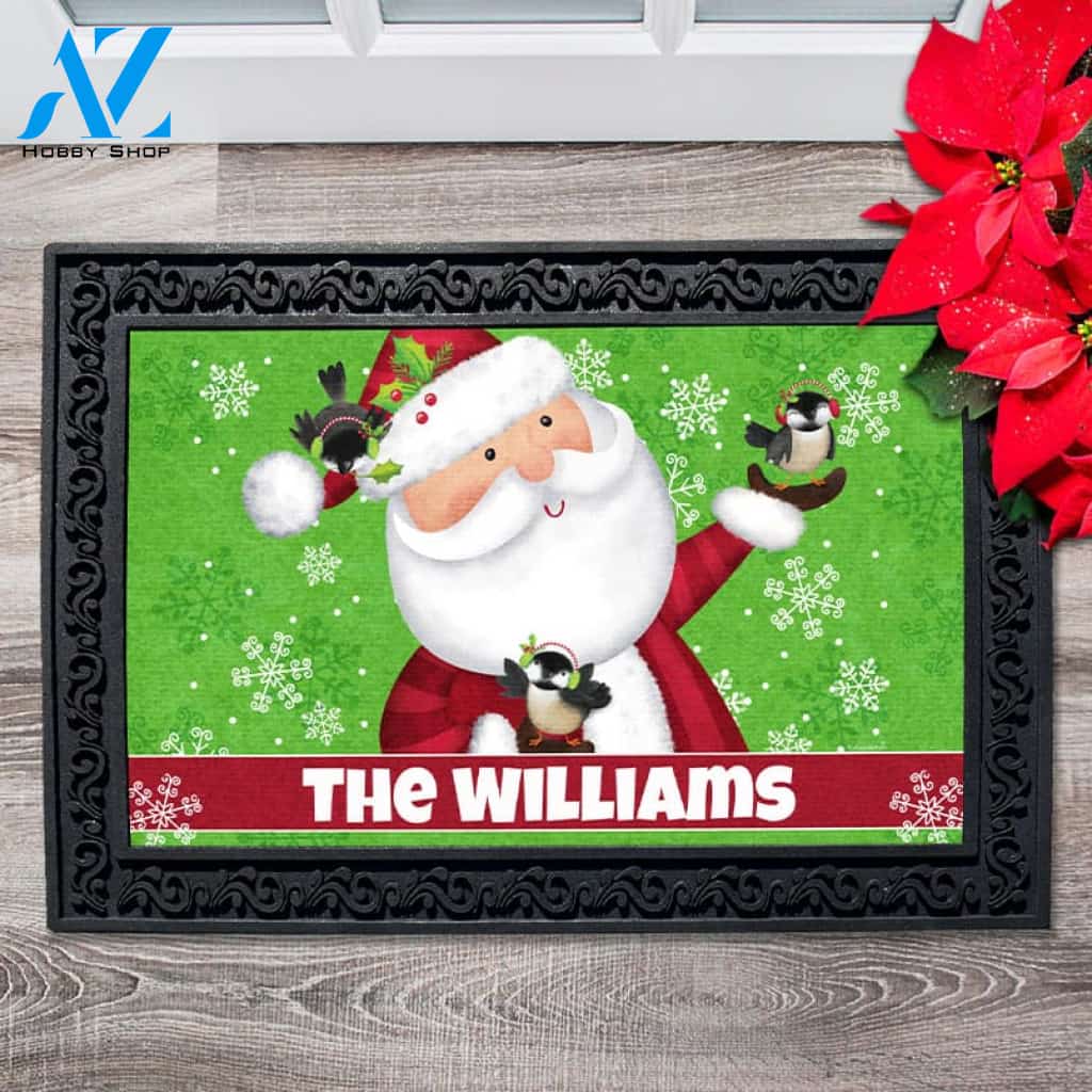 Personalized Santa & Chickadees Doormat - 18" x 30"