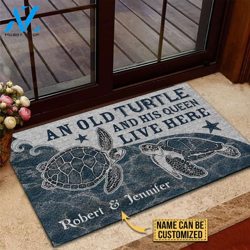 Personalized Sea Turtle Couple Live Here Customized Doormat