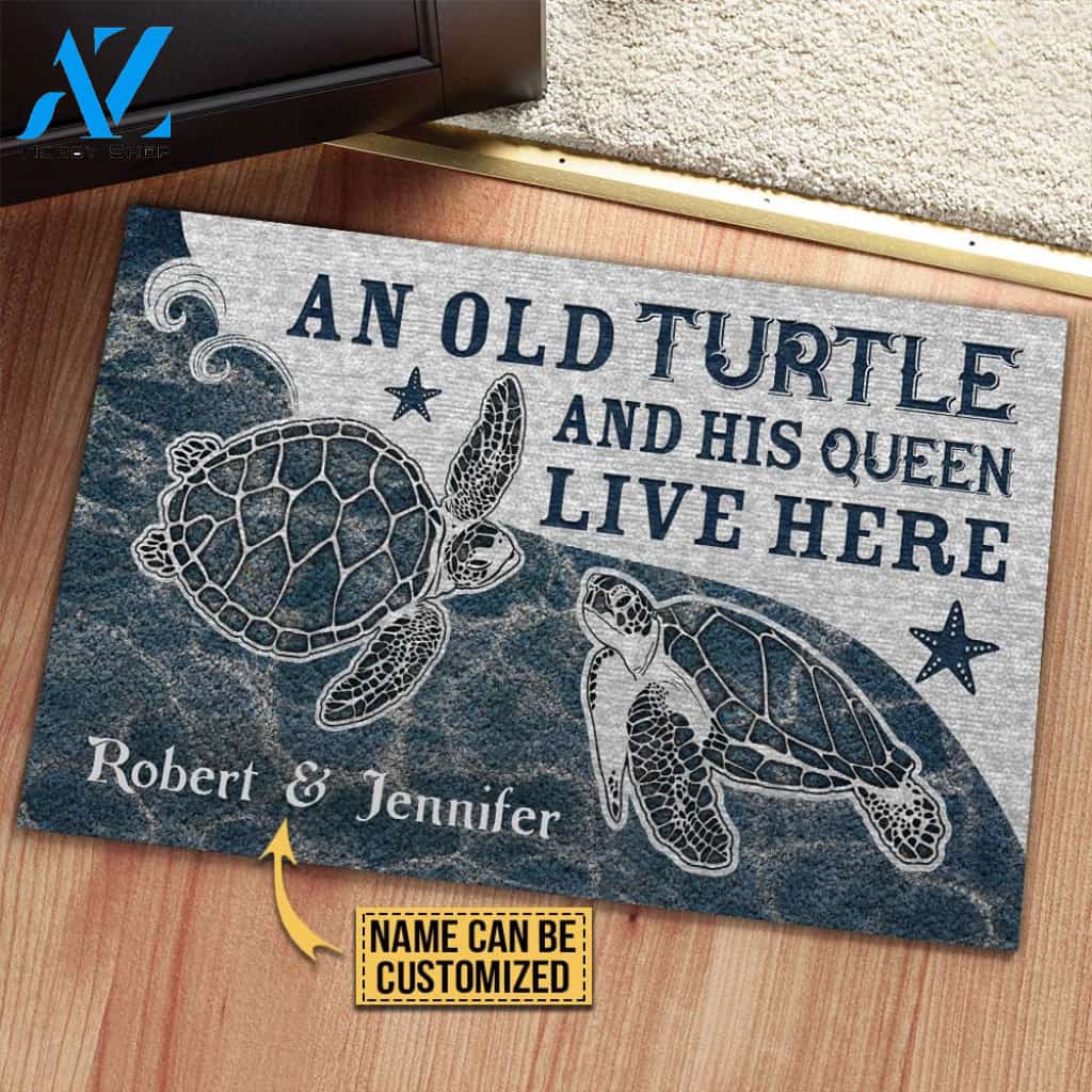 Personalized Sea Turtle Couple Live Here Customized Doormat