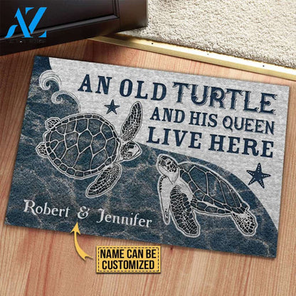 Personalized Sea Turtle Couple Live Here Customized Doormat