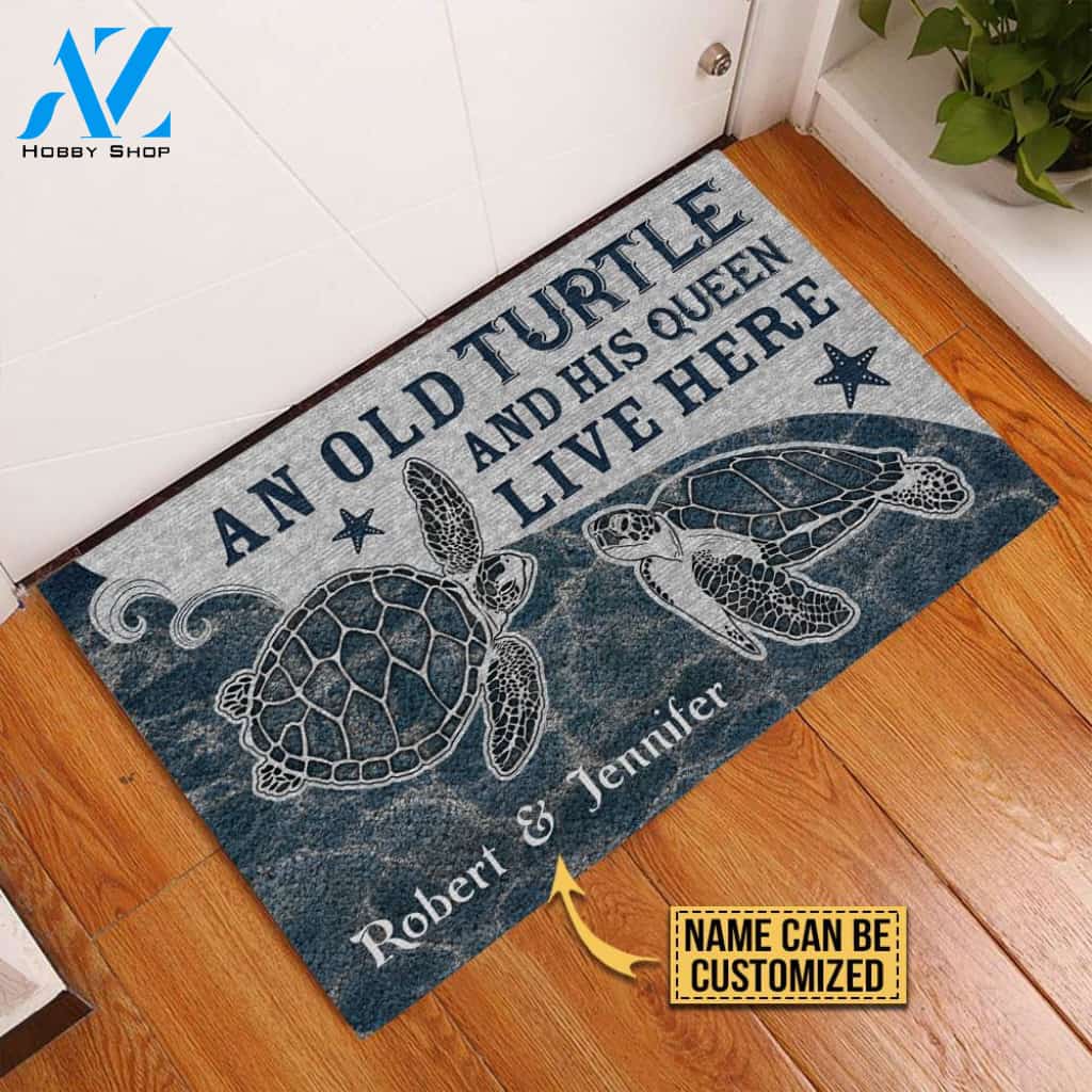 Personalized Sea Turtle Couple Live Here Customized Doormat