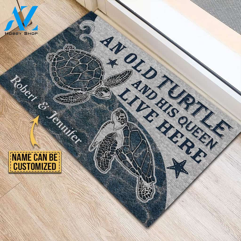 Personalized Sea Turtle Couple Live Here Customized Doormat