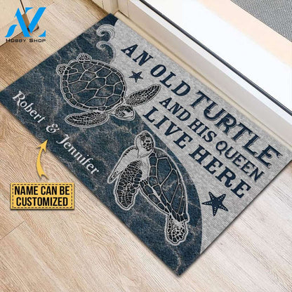 Personalized Sea Turtle Couple Live Here Customized Doormat
