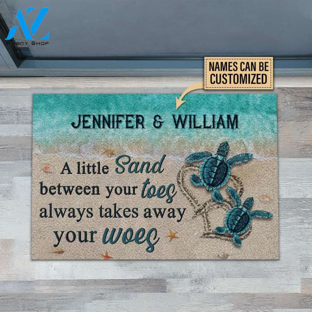 Personalized Sea Turtle Family A Little Sand Custom Doormat