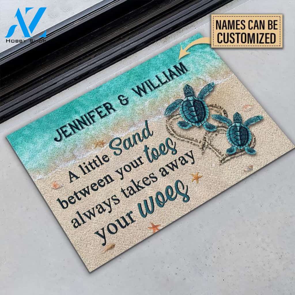 Personalized Sea Turtle Family A Little Sand Custom Doormat | Welcome Mat | House Warming Gift