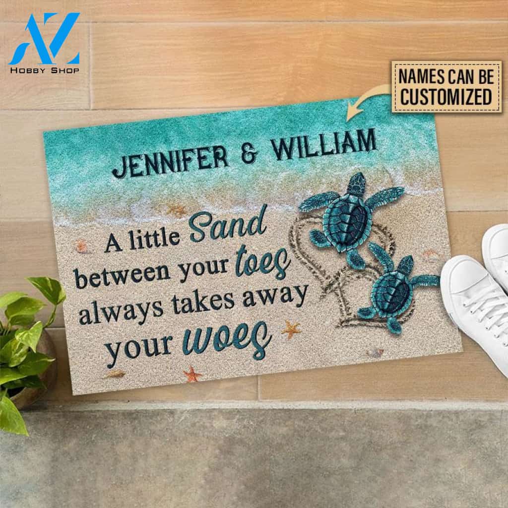Personalized Sea Turtle Family A Little Sand Custom Doormat | Welcome Mat | House Warming Gift