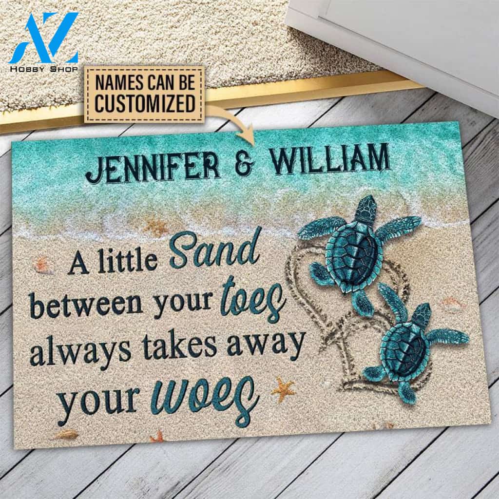 Personalized Sea Turtle Family A Little Sand Custom Doormat | Welcome Mat | House Warming Gift