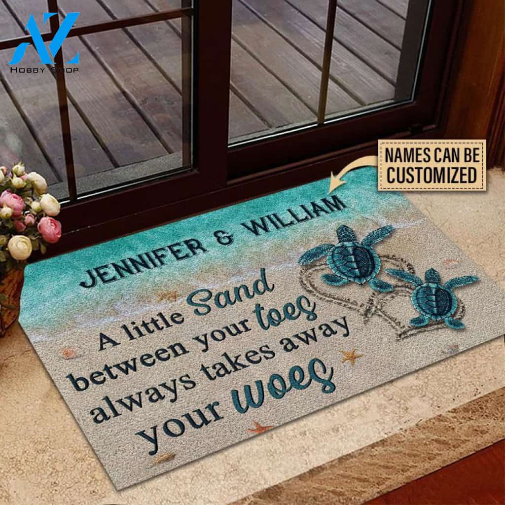 Personalized Sea Turtle Family A Little Sand Custom Doormat | Welcome Mat | House Warming Gift