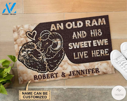 Personalized Sheep An Old Ram And His Sweet Ewe Live Here Doormat