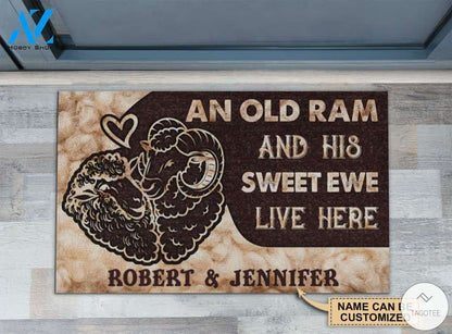 Personalized Sheep An Old Ram And His Sweet Ewe Live Here Doormat