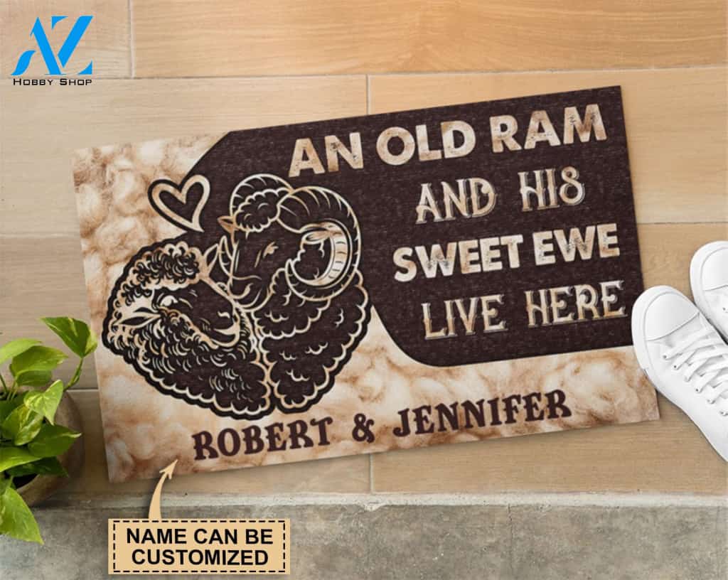 Personalized Sheep Ram And Ewe Live Here Customized Doormat
