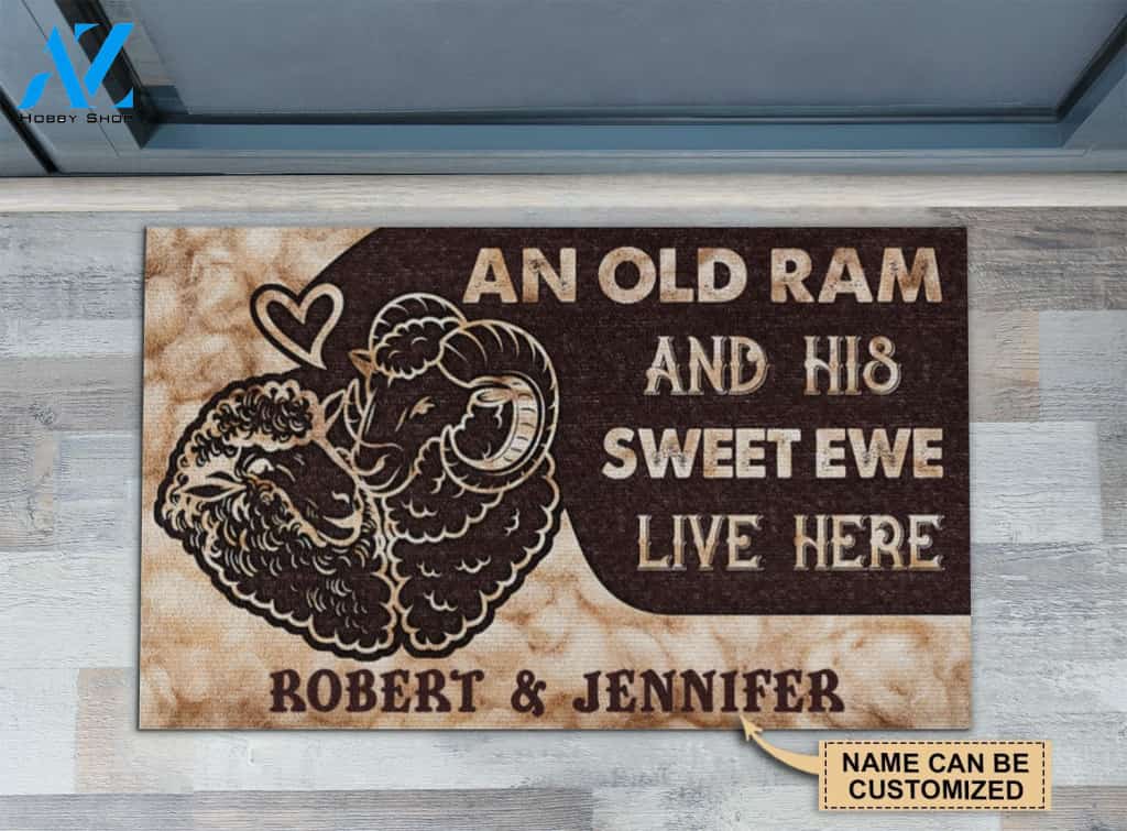 Personalized Sheep Ram And Ewe Live Here Customized Doormat