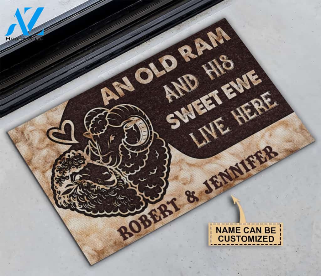 Personalized Sheep Ram And Ewe Live Here Customized Doormat