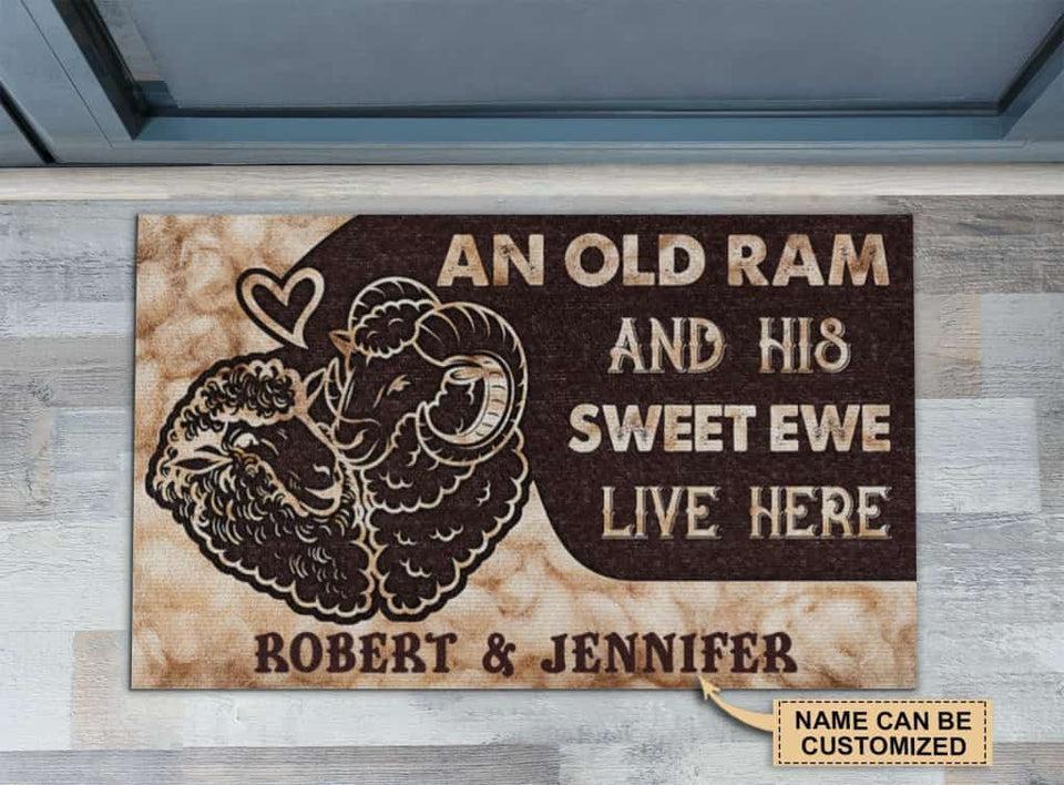Personalized Sheep Ram And Ewe Live Here Customized Doormat