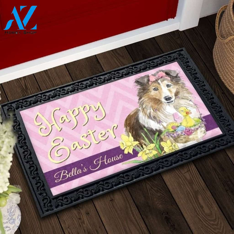 Personalized Sheltie Easter Basket Doormat - 18" x 30"