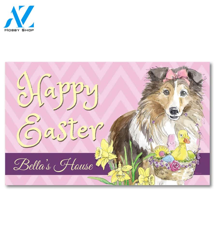 Personalized Sheltie Easter Basket Doormat - 18" x 30"