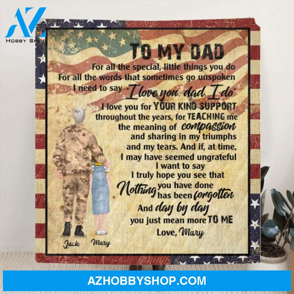 Personalized Soldier Father and 1 Kid Blanket, Best gift from son/daughter to dad - I Love You Dad - DISY8N
