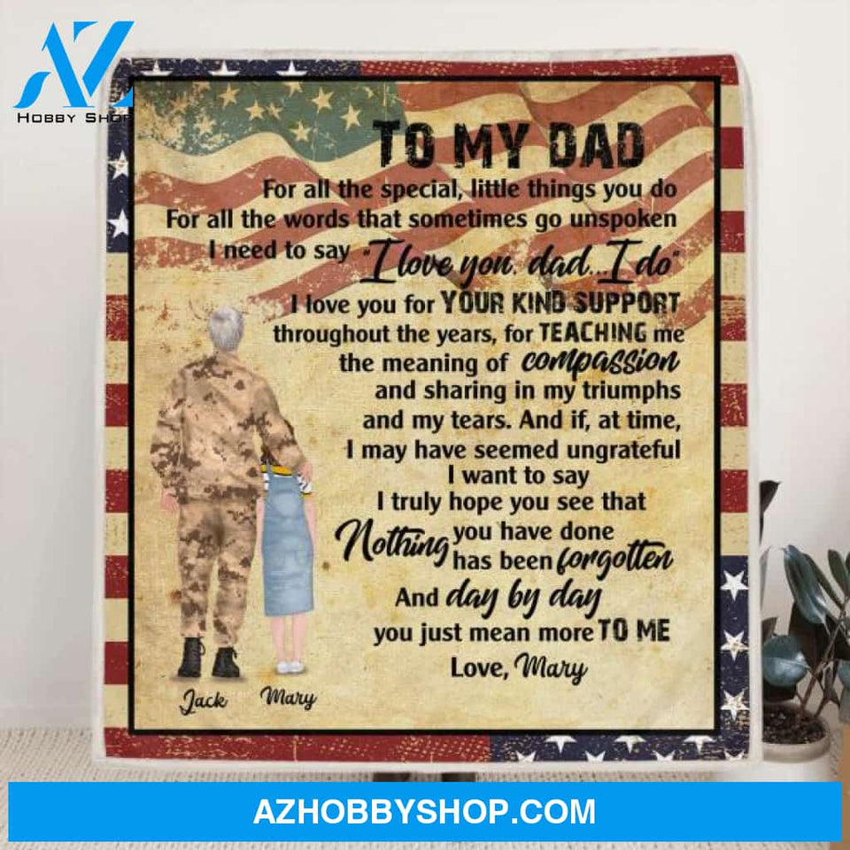 Personalized Soldier Father and 1 Kid Blanket, Best gift from son/daughter to dad - I Love You Dad - DISY8N