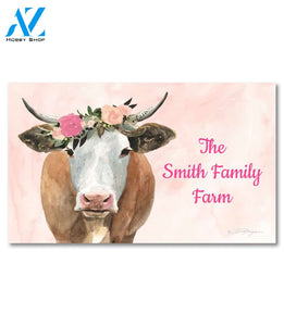 Personalized Spring on the Farm Cow Doormat - 18" x 30"