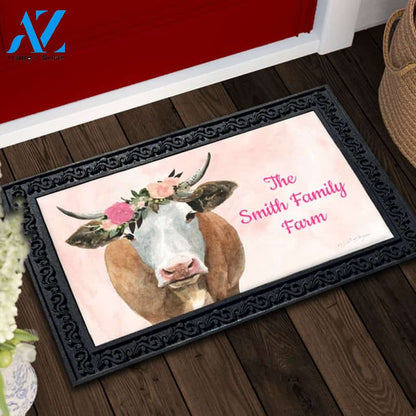 Personalized Spring on the Farm Cow Doormat - 18" x 30"