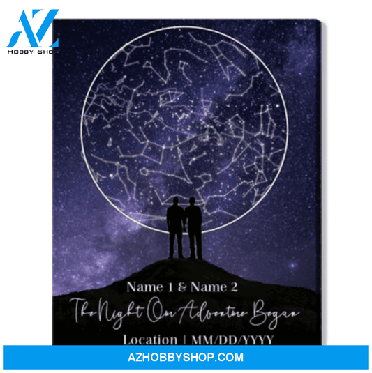Personalized Star Map By Date On Canvas Night Sky Print Gay Wedding Gift LGBT Pride Art