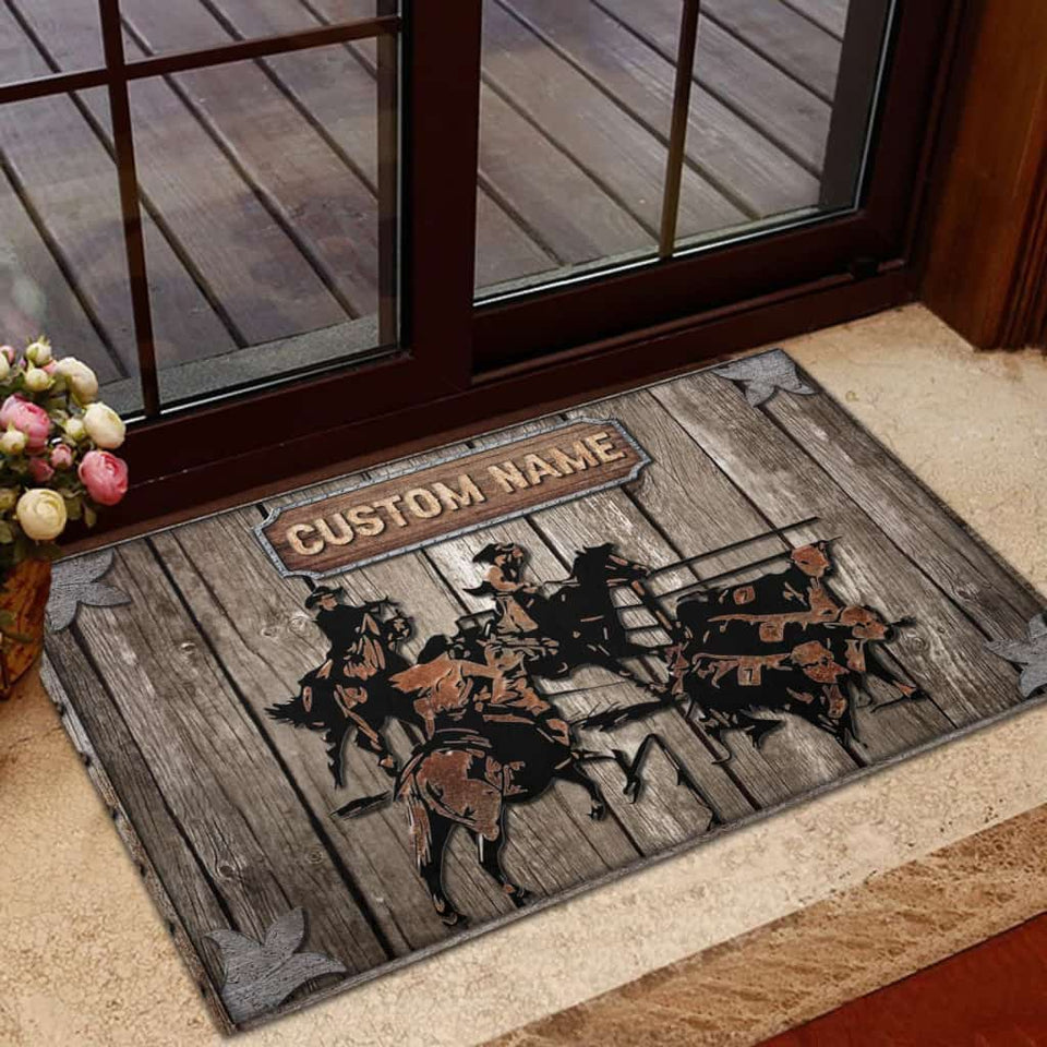 Personalized Steer Ranch Sorting Custom Name Doormat Welcome Mat