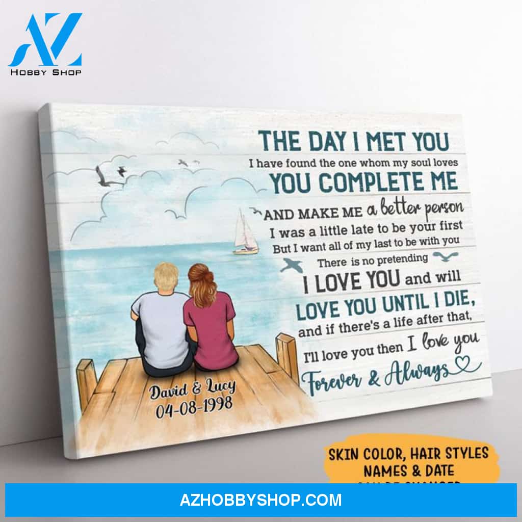 Personalized The Day I Met You Couple Canvas, Beach Dock, Premium Canvas Wall Art