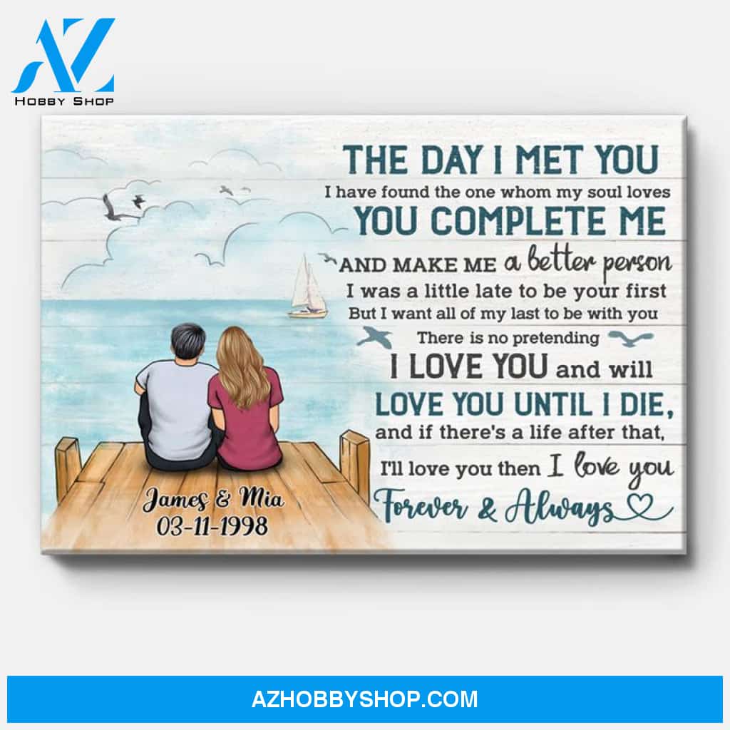 Personalized The Day I Met You Couple Canvas, Beach Dock, Premium Canvas Wall Art