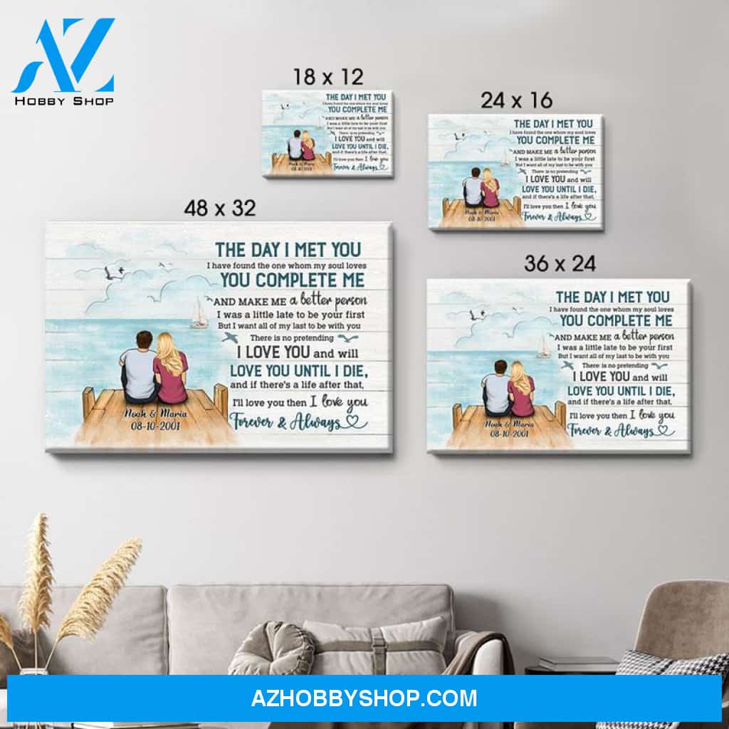 Personalized The Day I Met You Couple Canvas, Beach Dock, Premium Canvas Wall Art