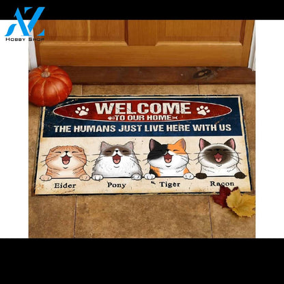 Personalized The Humans Just Live Here With Us Doormat Indoor And Outdoor Mat Entrance Rug Sweet Home Decor Housewarming Gift Gift For Friend Family Stem Feminist