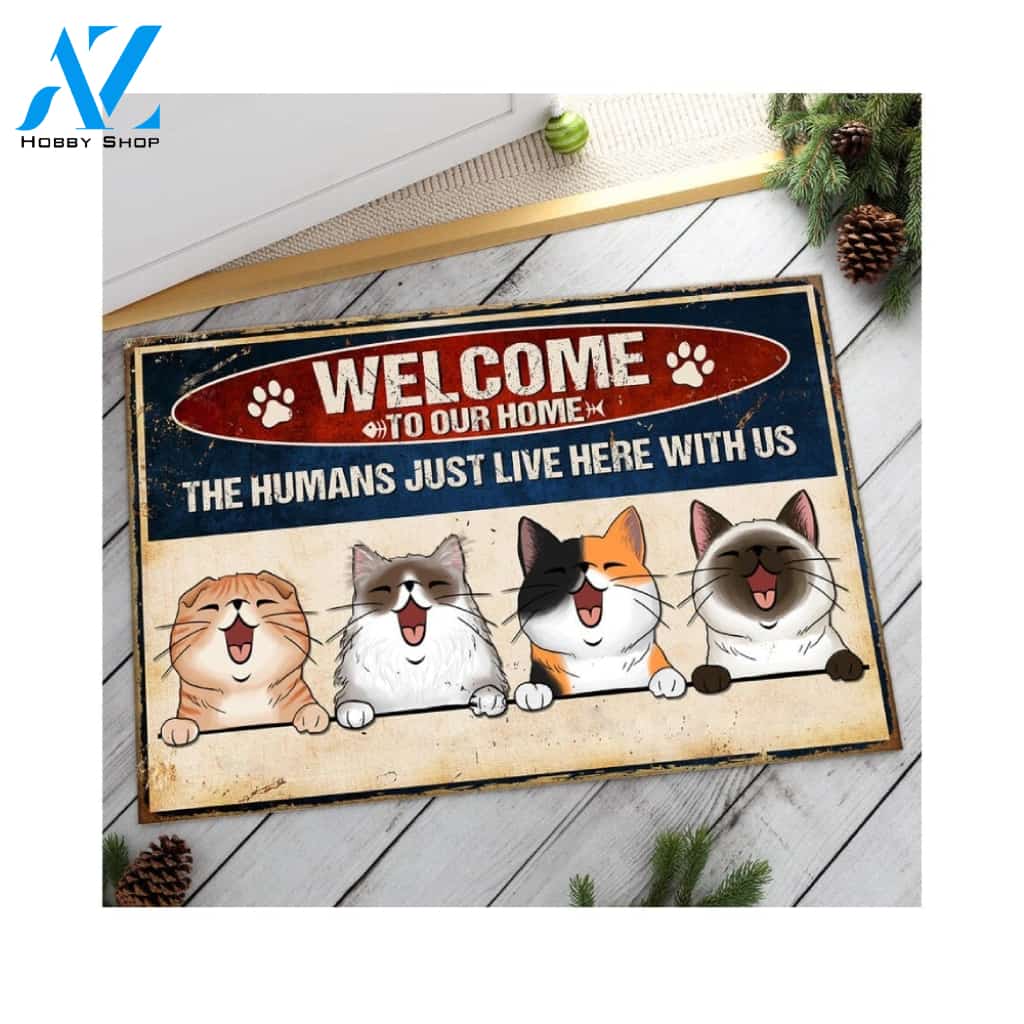 Personalized The Humans Just Live Here With Us Doormat Indoor And Outdoor Mat Entrance Rug Sweet Home Decor Housewarming Gift Gift For Friend Family Stem Feminist