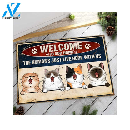 Personalized The Humans Just Live Here With Us Doormat Indoor And Outdoor Mat Entrance Rug Sweet Home Decor Housewarming Gift Gift For Friend Family Stem Feminist