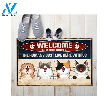 Personalized The Humans Just Live Here With Us Doormat Indoor And Outdoor Mat Entrance Rug Sweet Home Decor Housewarming Gift Gift For Friend Family Stem Feminist