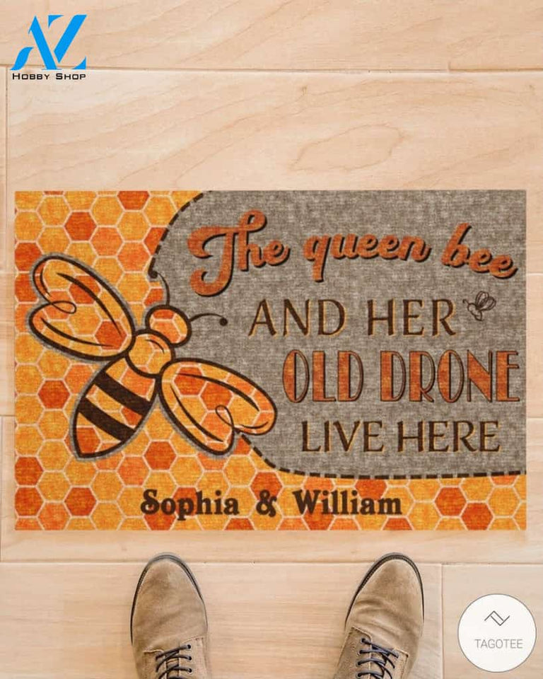 Personalized The queen bee and her old drone live here doormat