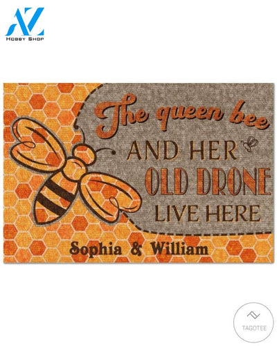Personalized The queen bee and her old drone live here doormat