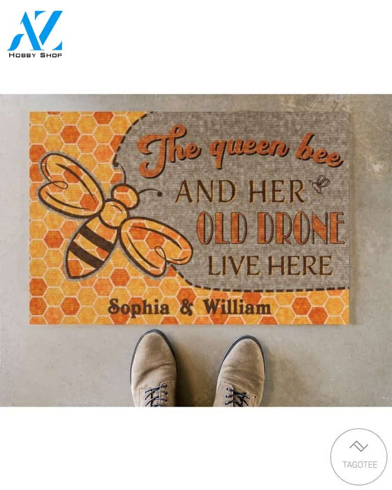 Personalized The queen bee and her old drone live here doormat