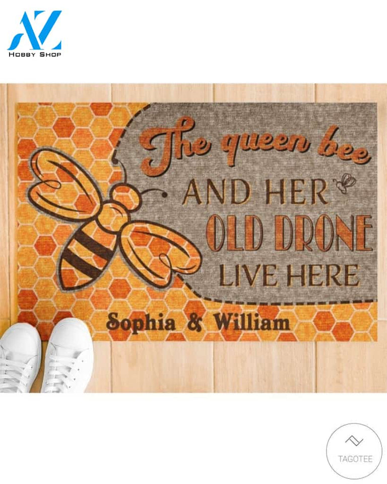 Personalized The queen bee and her old drone live here doormat