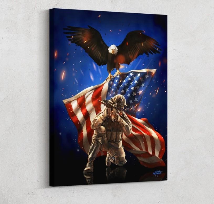 Patrios America Flag with Eagle Canvas And Poster, Wall Decor Visual Art