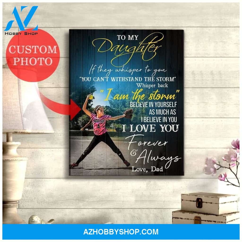 Personalized To My Daughter Softball Photo Wall Art Canvas