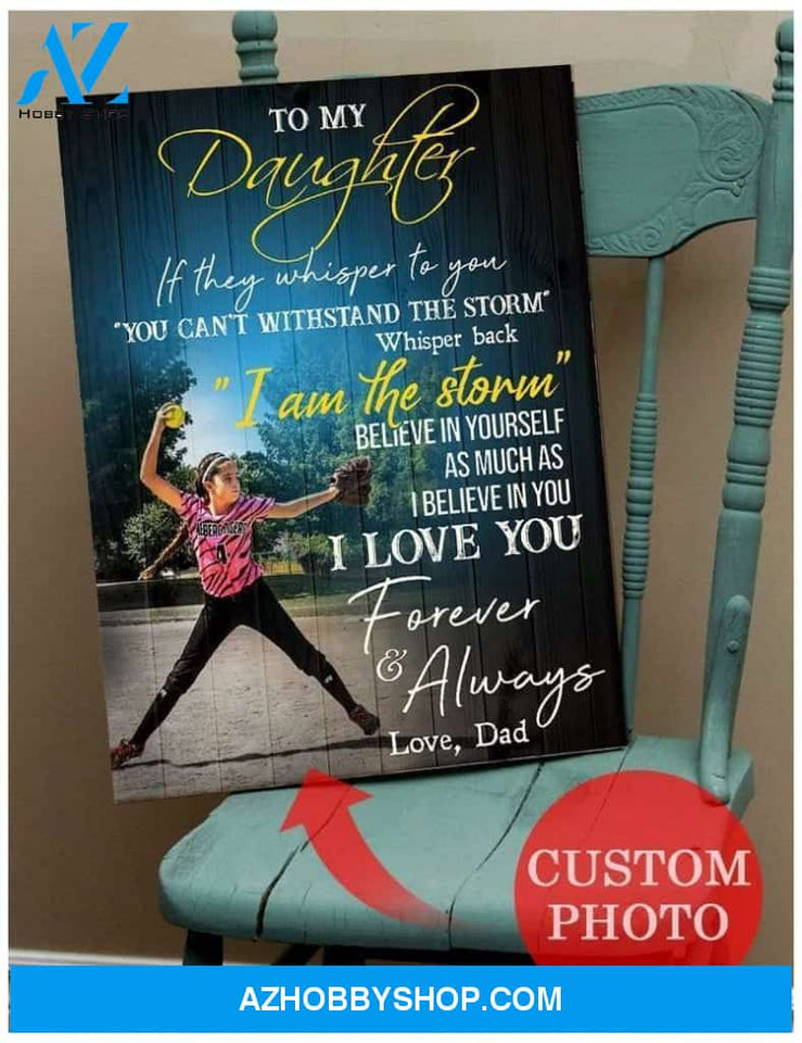 Personalized To My Daughter Softball Photo Wall Art Canvas