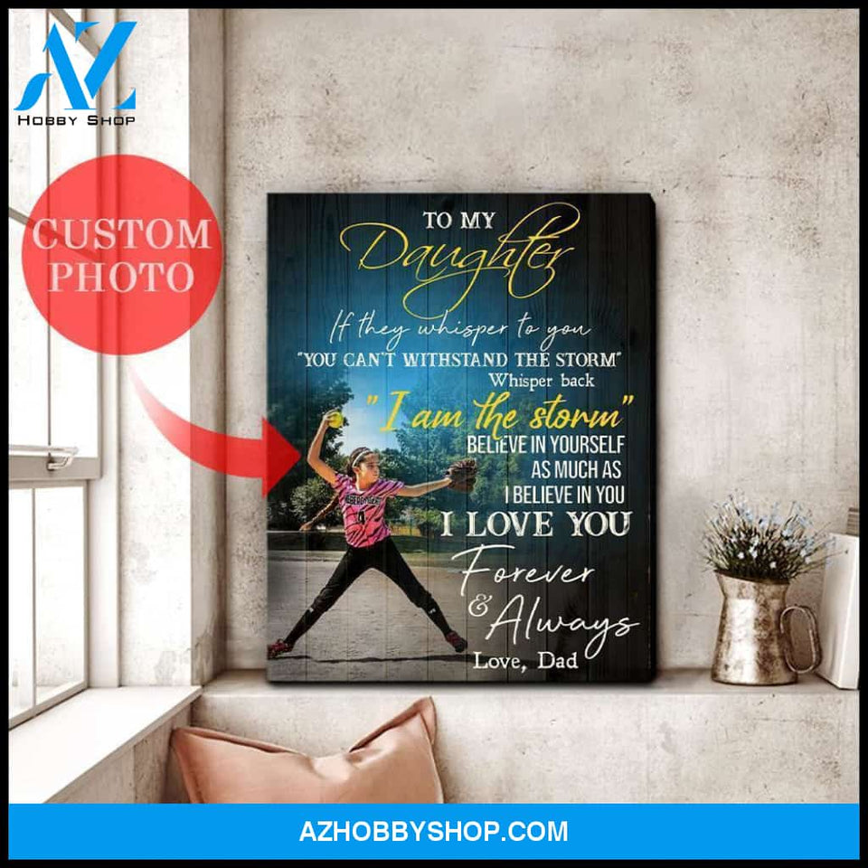 Personalized To My Daughter Softball Photo Wall Art Canvas