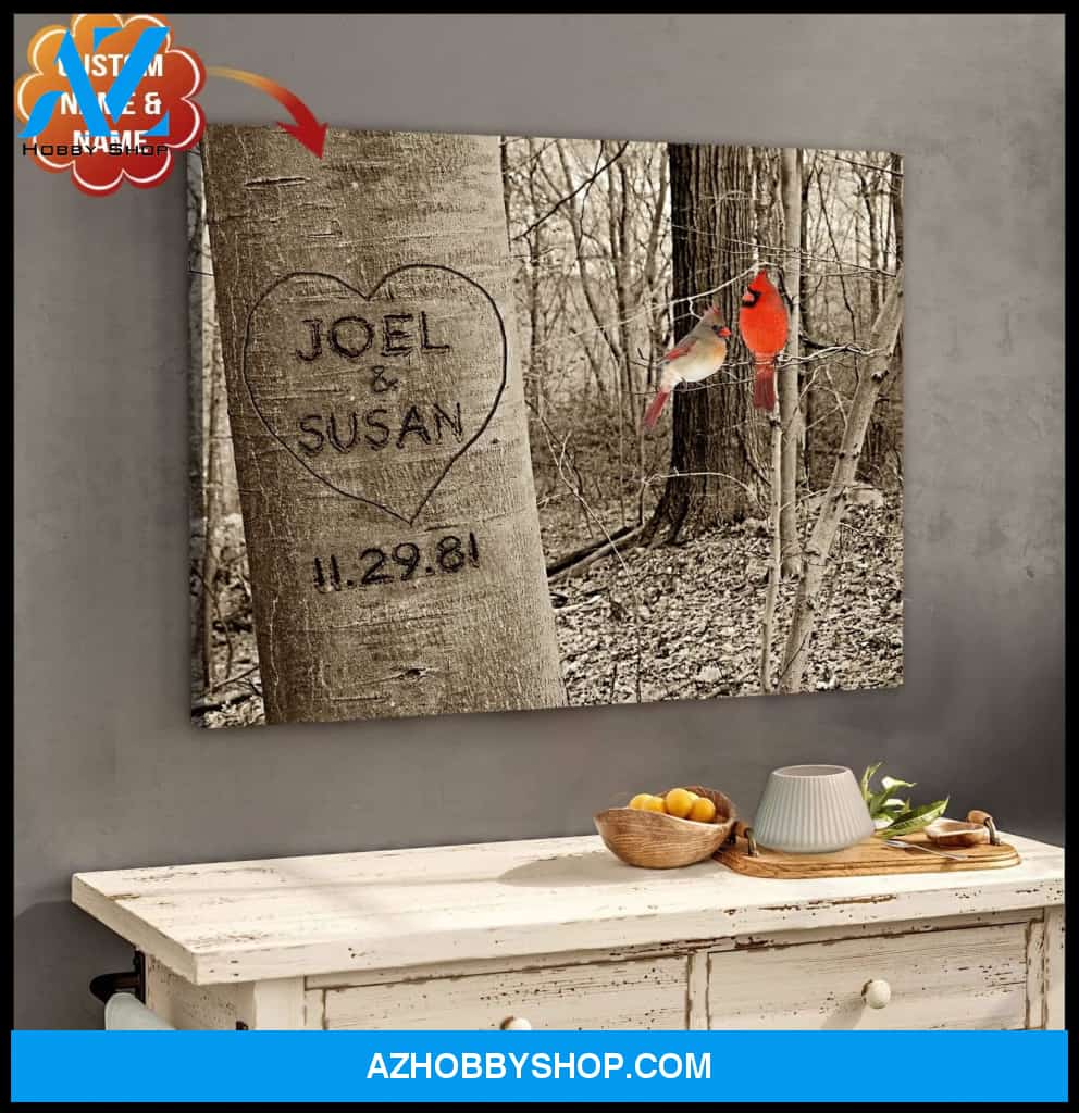 Personalized Tree And Cardinal Love Couple Name Wall Art Canvas