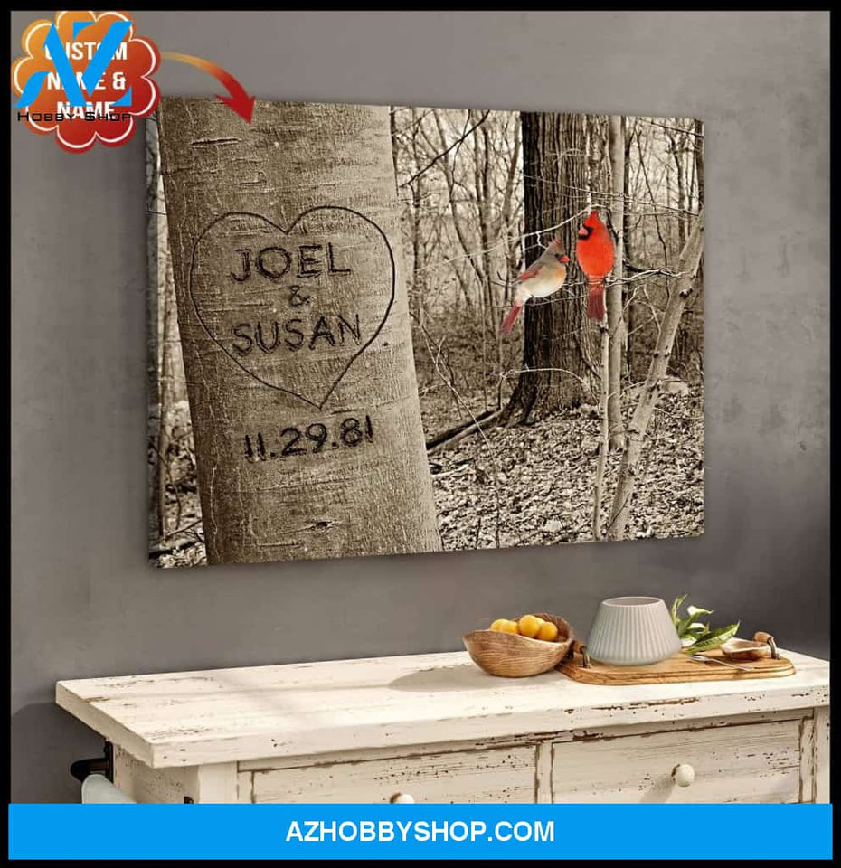 Personalized Tree And Cardinal Love Couple Name Wall Art Canvas