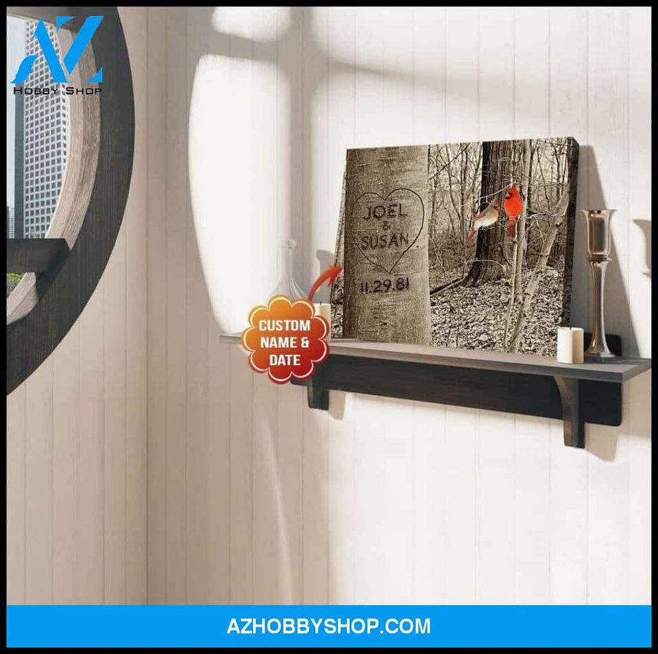 Personalized Tree And Cardinal Love Couple Name Wall Art Canvas