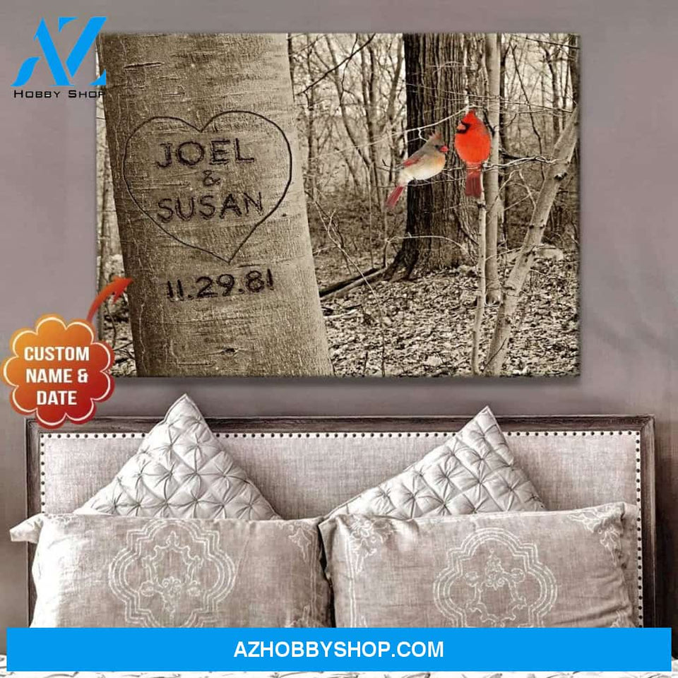 Personalized Tree And Cardinal Love Couple Name Wall Art Canvas