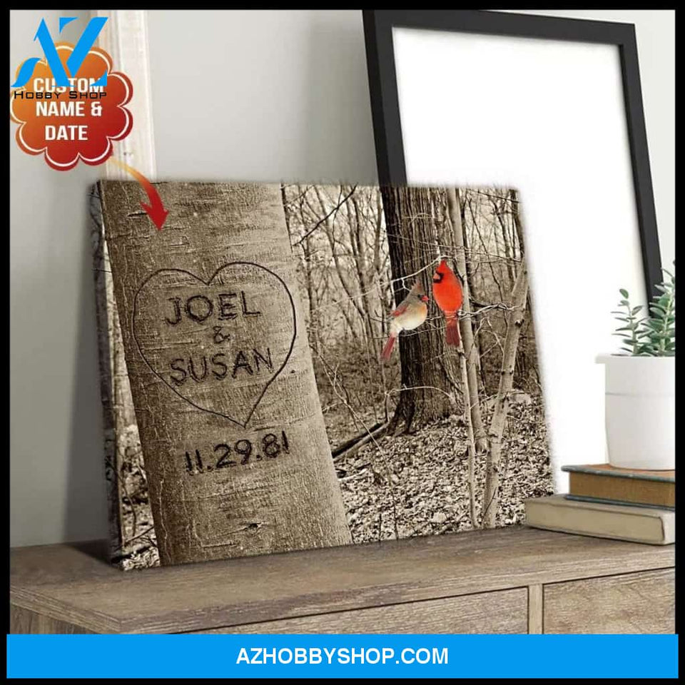 Personalized Tree And Cardinal Love Couple Name Wall Art Canvas